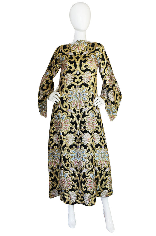 1960s Dramatic Gold Silk Brocade Caftan Dress