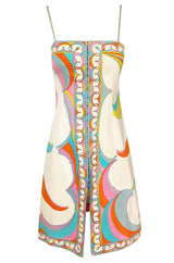 1960s Emilio Pucci Curving Pattern Pastel Printed Crisp Cotton Sun Dress