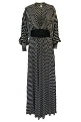 1980s Bernard Perris Black and White Kimono Plunging Caftan Dress