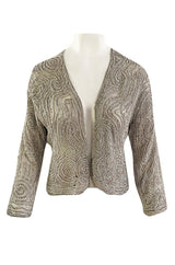 Documented 1981 Halston Silver Beaded & Pearl Grey Silk Net Couture Jacket
