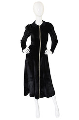 1920s Velvet Coat Dress w White Zipper