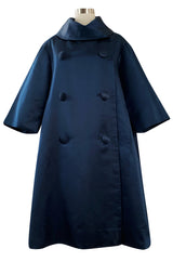Important Fall 1958 Christian Dior by Yves Saint Laurent Haute Couture Deep Blue Silk Evening Coat