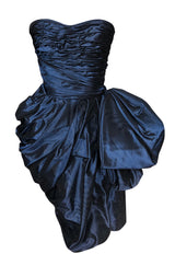 1980s Emanuel Ungaro Extravagant Blue Strapless Pouf Silk Taffeta Dress