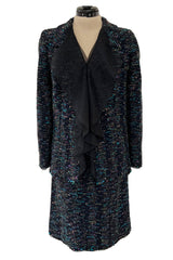 Gorgeous Fall 2000 Chanel by Karl Lagerfeld Haute Couture Ruffled Three Piece Boucle Runway Suit