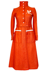 Iconic 1960s Andres Courreges Bright Orange  & White Vinyl Coat or Dress