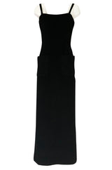 Extraordinary 1970s Bill Blass Black Cashmere Front Pocket Evening Dress