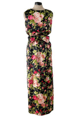 Gorgeous 1950s Fused Chenille Flowers on Silk Dress w Ostrich Feather Trim Jacket