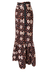 Early 1980s Madame Gres Silver Thread Ruffled Floral Print Maxi Skirt