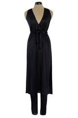 1970s Clobber by Jeff Banks Black Jersey Bare Back Halter Cut Skirted Jumpsuit