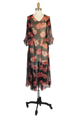 1920s Floral Print Silk Chiffon Dress & Jacket