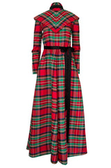 Early 1970s Geoffrey Beene Boutique Red Plaid Holiday Silk Taffeta Dress