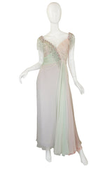 1970s Bob Mackie Pastel & Beaded Silk Gown