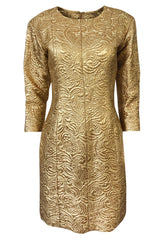 Fall 1991 Yves Saint Laurent Documented Gold Brocade Shift Dress
