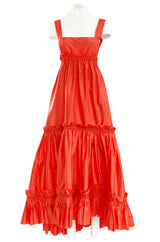 Resort 2008 Oscar de la Renta Look 56 Bright Coral Silk Full & Open Tiered Runway Dress