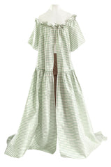 Spring 1999 Oscar De La Renta Pale Green Striped Silk Taffeta Billowing Over Dress & Pant Set