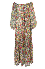 Documented 1975 Yves Saint Laurent Floral Print Off Shoulder Dress