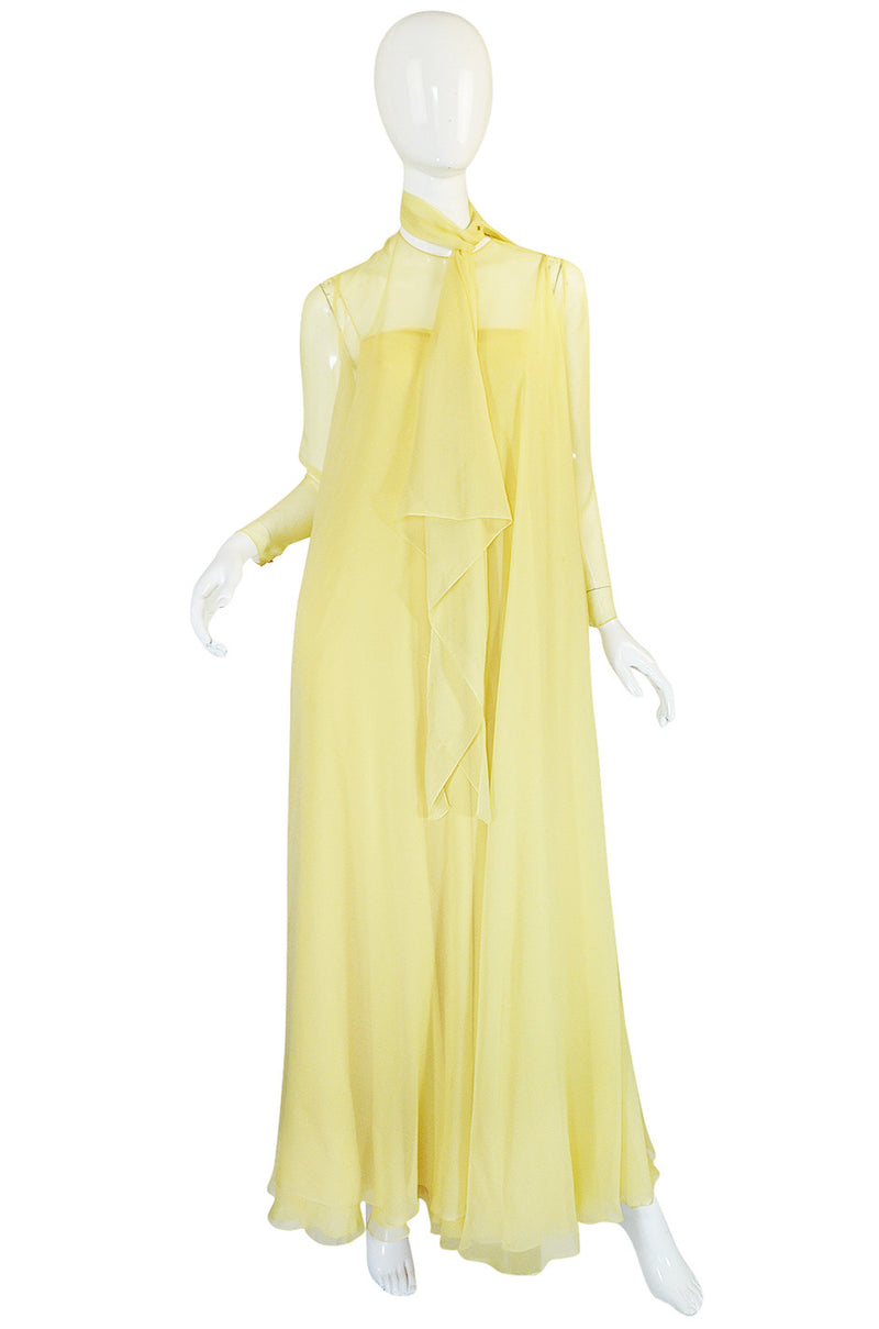 1970s Yellow Silk Chiffon Stavropoulos Caftan Dress