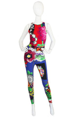 1990s Floral Versace Jeans Couture Bodysuit & Tights