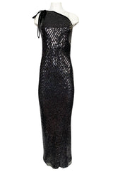 Fall 1996 Oscar De La Renta Runway One Shoulder Glitter Sequin Dress