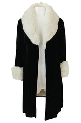 Wonderful 1920s Unlabeled Black Velvet Coat w Ermine Collar & Cuffs