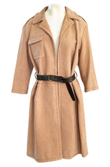 Fall 2003 Prada Runway Documented Ostrich Textured Suede Leather Coat w Belt