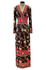 Prettiest 1970s Emilio Pucci Original Pink & Coral Floral Print Brown Silk Jersey Dress