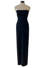 1990s Yves Saint Laurent Black Stretch Jersey Strapless Dress w Original Hang Tag