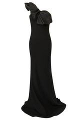 Stunning 1990s Jacques Fath Bow Detailed One Shoulder Bias Cut Dress
