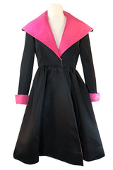 1960s Geoffrey Beene Fitted Pink Collar & Cuffs Black Coat Dress
