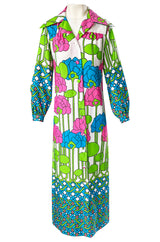 1970s Lanvin Mod Op Art Oversized Floral Print Jersey Shirt Dress