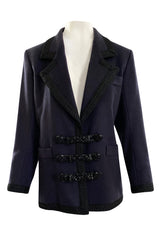 Documented Fall 1990 Yves Saint Laurent Cashmere Jacket w Leather Braid Closures