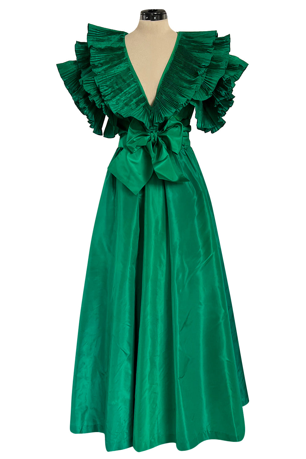 1980s Paul-Louis Orrier Emerald Green Silk Taffeta Couture Dress w Ext Shrimpton Couture 1980s Paul-Louis Orrier Emerald Green Silk Taffeta Couture Dress w Ext Shrimpton Couture