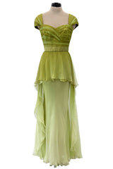 Incredible Spring 2005 Valentino Haute Couture Green Ombre Bias Cut Silk Chiffon Dress w Pleated Bodice