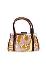 1990s Pucci Pink and Taupe Print Frame Top Handle bag