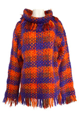 Fall 1993 Yves Saint Laurent Documented Fringed Knit Tunic Mini Dress