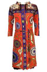 1960s Emilio Pucci Printed Silk Dress w Coppola e Toppo Tassel Belt