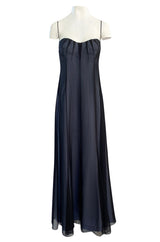 Spring 1999 Thierry Mugler Runway Documented Strapless Black & Ice Blue Chiffon Dress