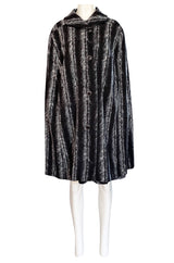1960s La Mendola Grey Toned Feather Print Dress Cape & Turban Set