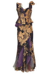 Fall 1992 Christian Lacroix Elaborate Gold & Silk Corset Top & Skirt
