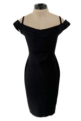 Documented Spring 1992 Azzedine Alaia Black Bodyt Hugging Knit Off Shoulder