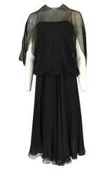 1970s Stavropoulos Couture Black Silk Chiffon Cocktail Dress