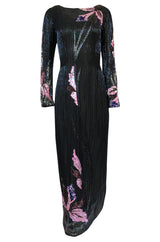 Spring 1983 Bob Mackie Hand Applied Bead & Sequin Silk 'Orchid' Dress