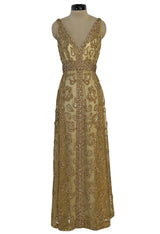 Incredible 1960s Malcolm Starr Gold Metal Net Dress w Metal Cording & Rhinestones