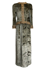 Fall 1986 Bill Blass Silk Velvet Lame Beaded Evening Strapless Dress & Jacket