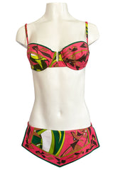 1968 Emilio Pucci Two Piece Coral Print Cotton Bikini Swimsuit