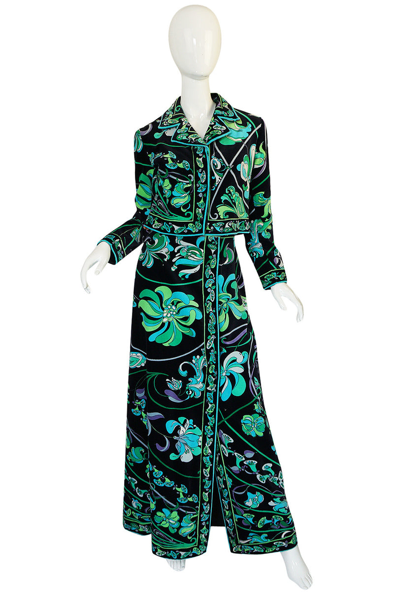1960s Vivid Emilio Pucci Print Velvet Jacket & Maxi Skirt