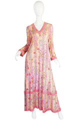1960s Pink Silk Jersey Bessi Caftan Maxi Dress