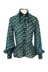 Rare 1960s Jeff Banks Novelty Swimmer Print Button Front Shirt Top