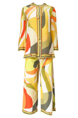 1960s Emilio Pucci Citrus Colors Silk Button Tunic Top & Cropped Pant Set