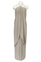 Fall 1994 Bill Blass Sand Coloured Silk Crepe Gathered Front Halter Dress